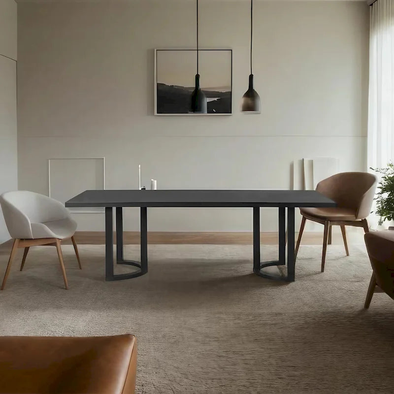 Modern 95-Inch Dining Table with U-Shaped Trestle Base