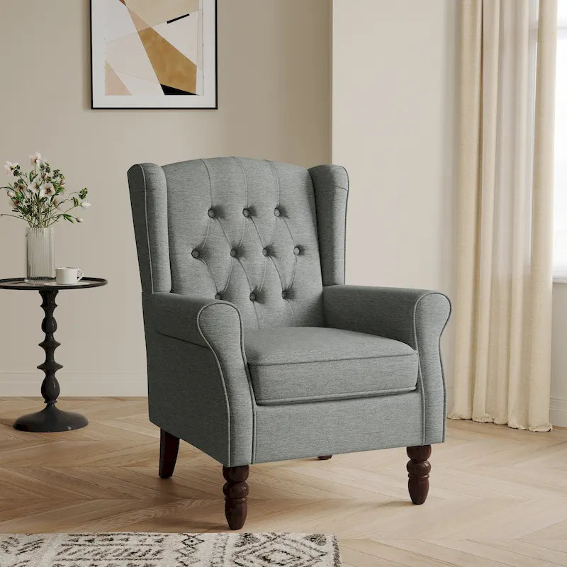 Button-Tufted Accent Chair Wingback Armchair - 38H