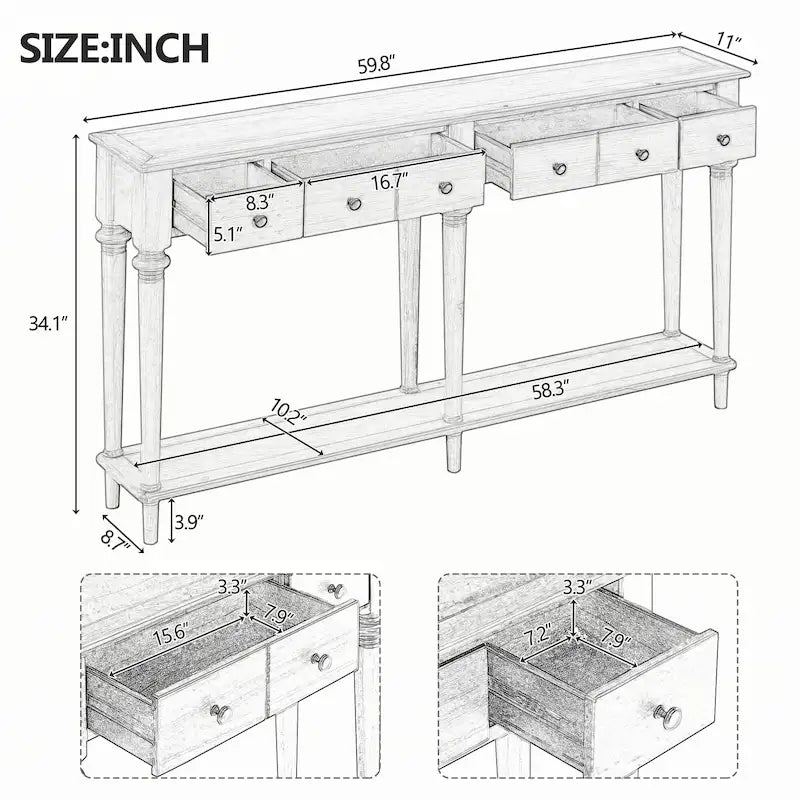 Entryway Table with 4 Drawers(Espresso)