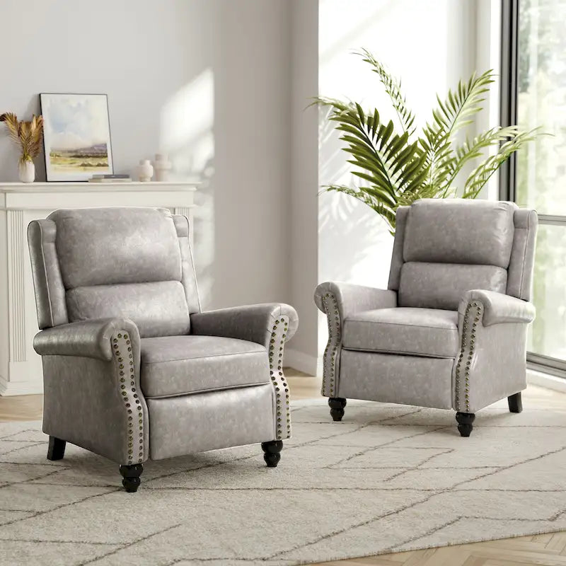 2 Set Nail-head Padded Seat Pushback Recliner Chair