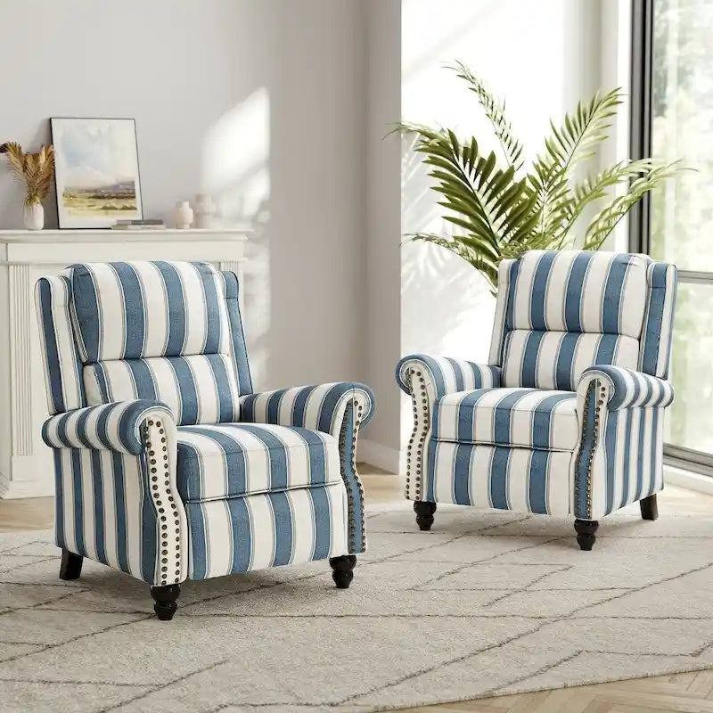 2 Set Nail-head Padded Seat Pushback Recliner Chair
