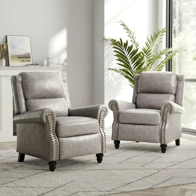 2 Set Nail-head Padded Seat Pushback Recliner Chair