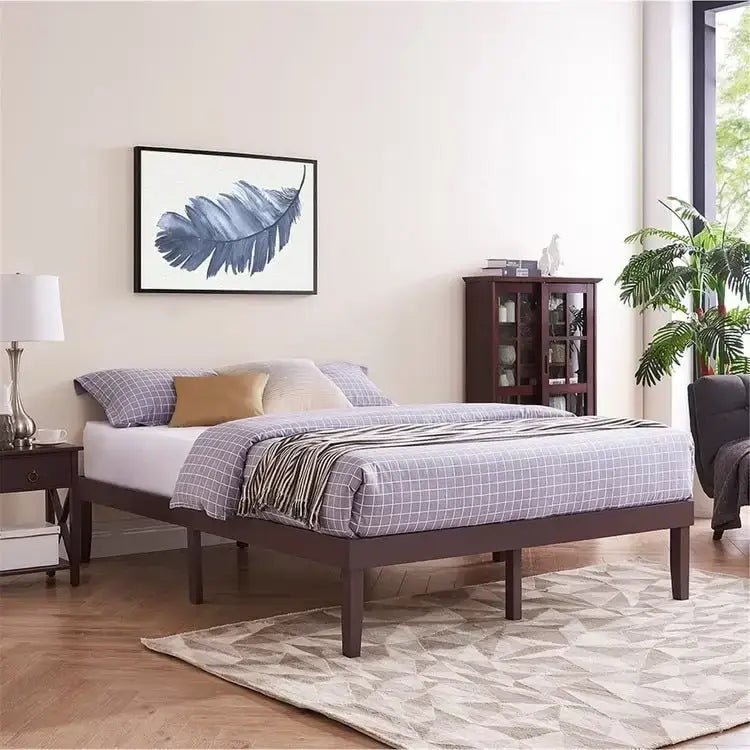 14 Inch Solid Pine Wood Platform Bed Frame No Squeak Bed Frame with Wooden Slats No Box Spring Needed