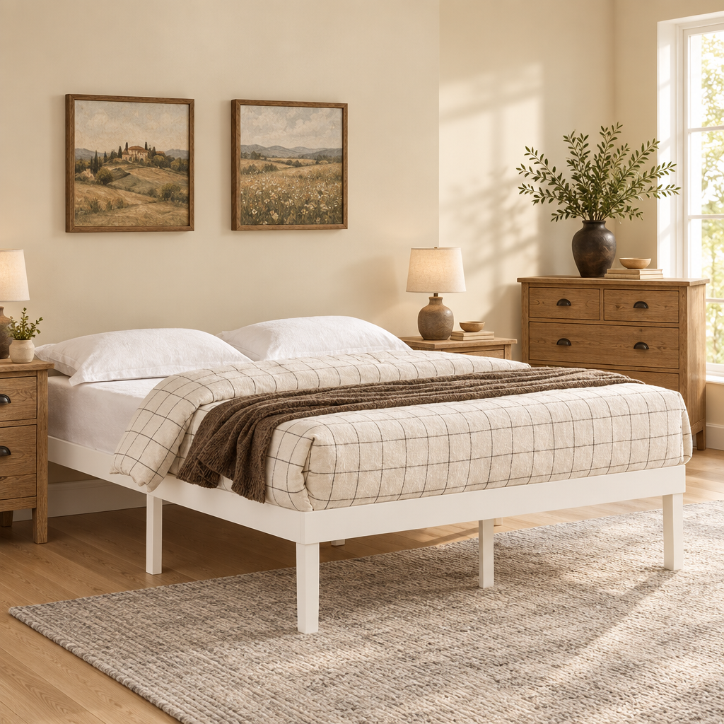 14 Inch Solid Pine Wood Platform Bed Frame No Squeak Bed Frame with Wooden Slats No Box Spring Needed
