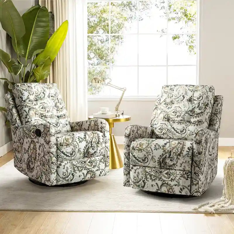 Floral Manual Swivel Recliner with Tufted Back Set of 2