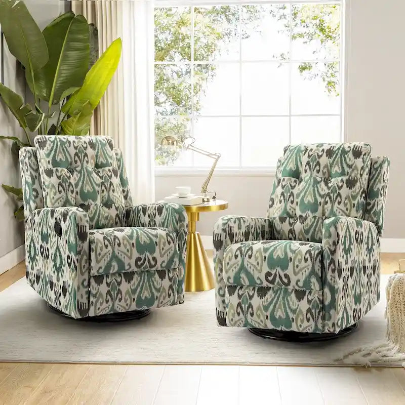 Floral Manual Swivel Recliner with Tufted Back Set of 2