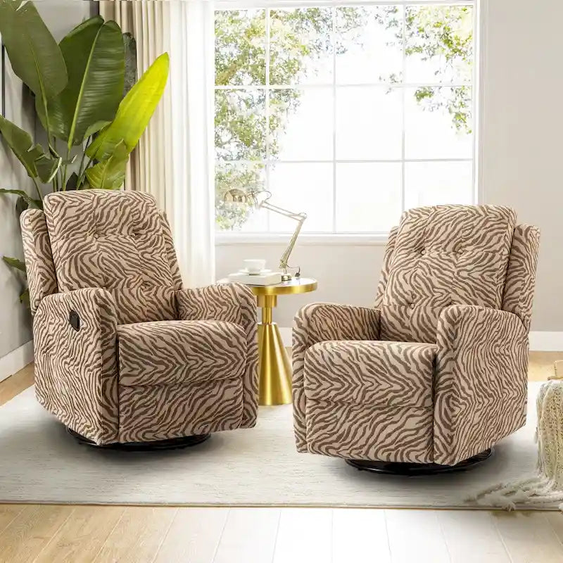 Floral Manual Swivel Recliner with Tufted Back Set of 2