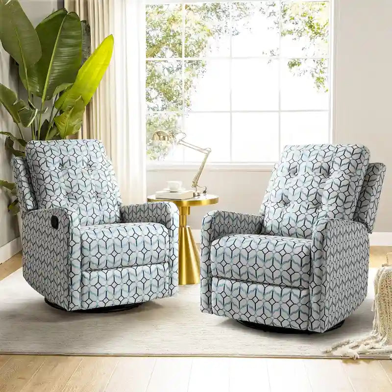 Floral Manual Swivel Recliner with Tufted Back Set of 2