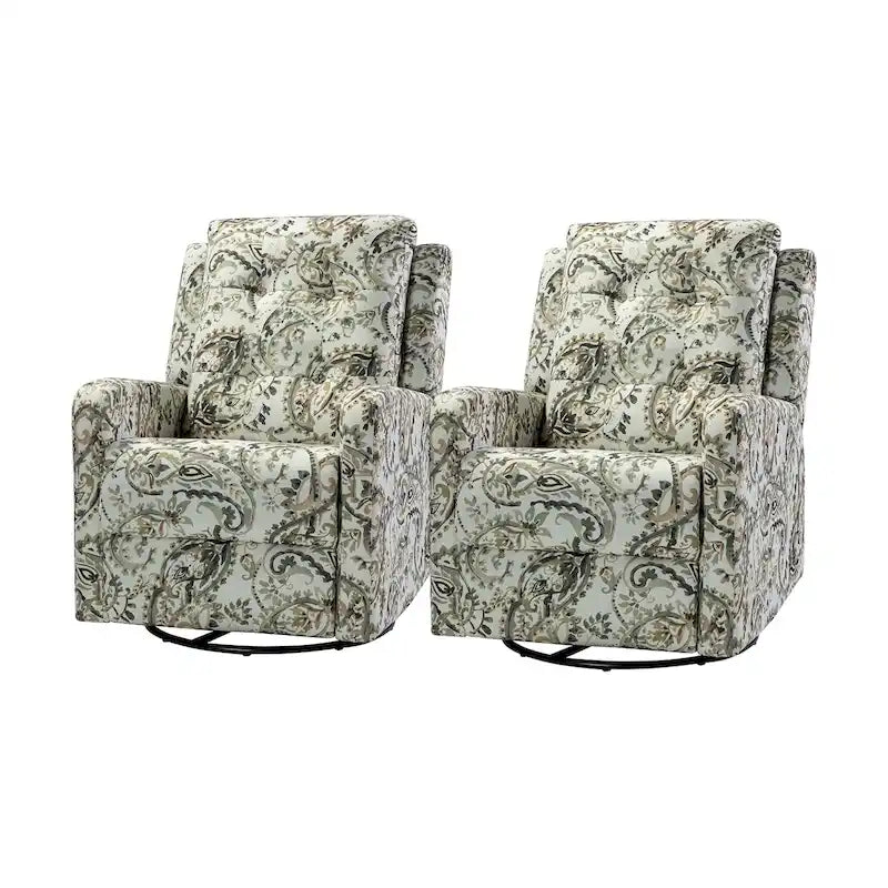 Floral Manual Swivel Recliner with Tufted Back Set of 2