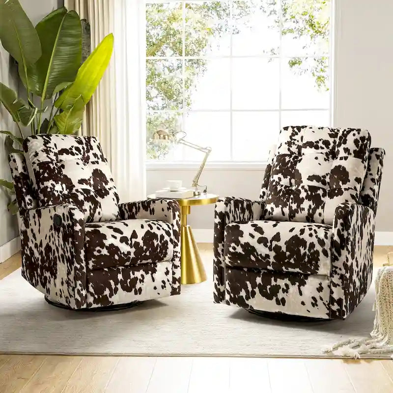 Floral Manual Swivel Recliner with Tufted Back Set of 2