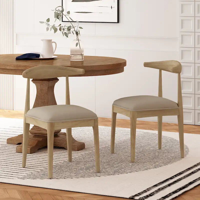 Fabric and Rubberwood Dining Chairs (Set of 2)