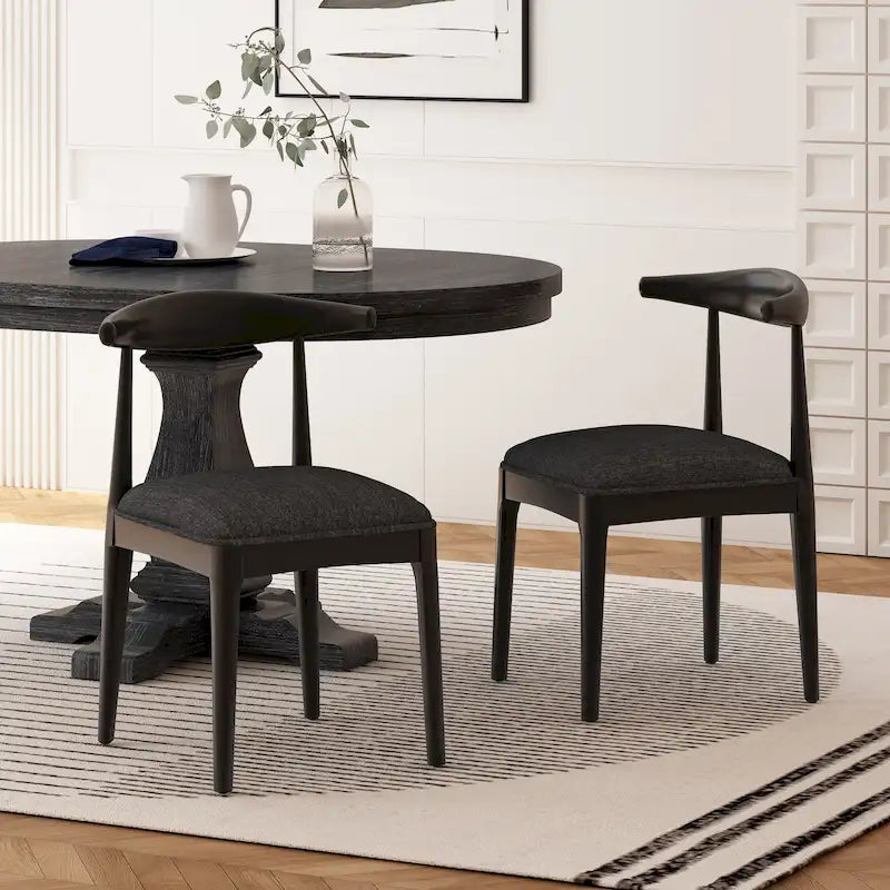 Fabric and Rubberwood Dining Chairs (Set of 2)