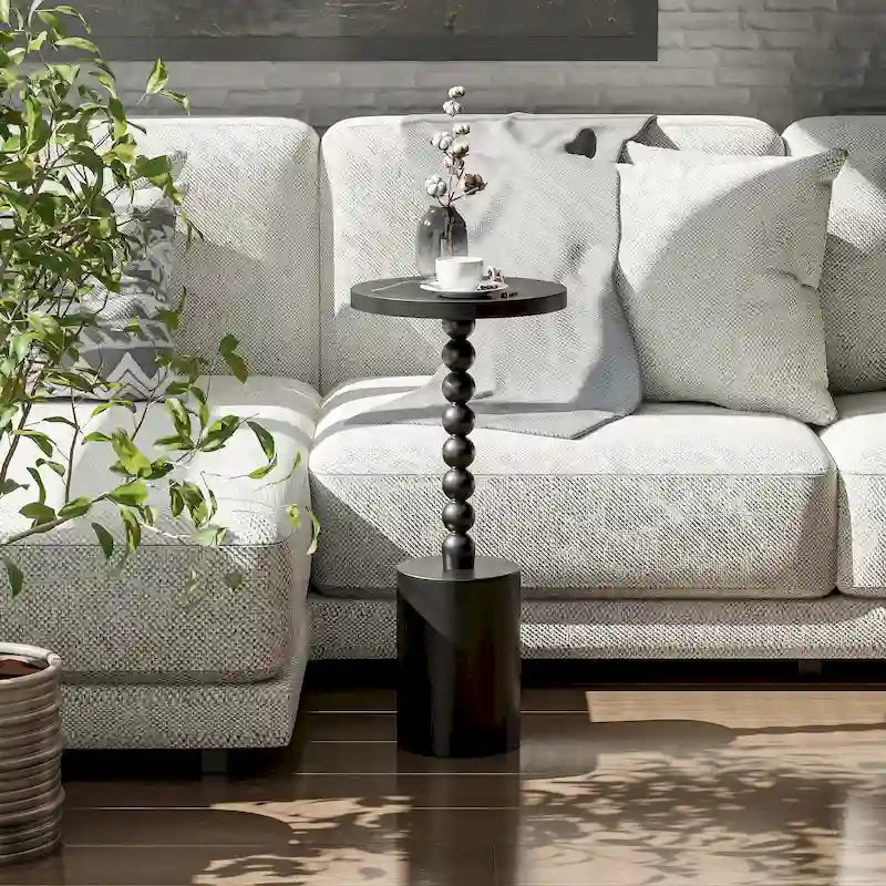 Wood Pedestal End table, Modern Drink Table with Base, Round Martini Table for Small Space Living Room, Bedroom