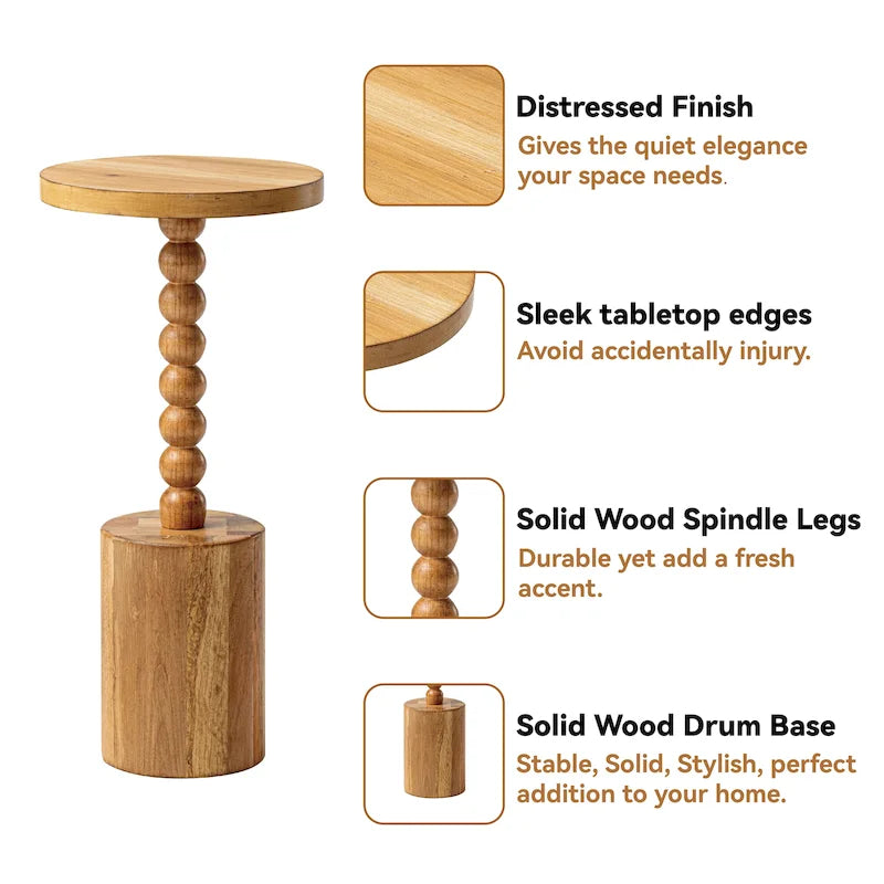 Wood Pedestal End table, Modern Drink Table with Base, Round Martini Table for Small Space Living Room, Bedroom