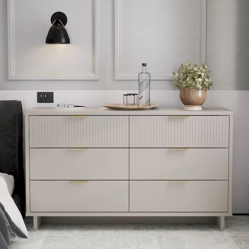 55.07 Modern Double Wide 6 Drawer Dresser