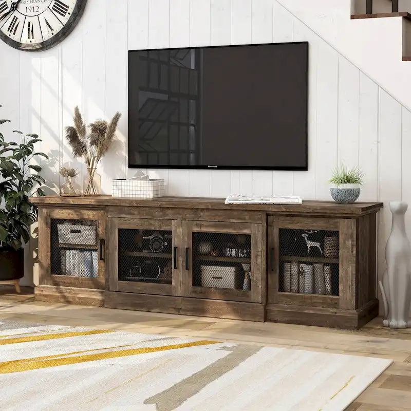 Rustic Reclaimed Oak 69-inch Wide 6-Shelf TV Stand