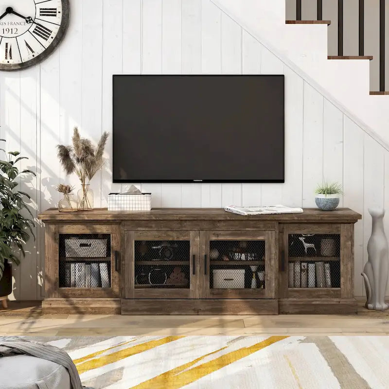 Rustic Reclaimed Oak 69-inch Wide 6-Shelf TV Stand
