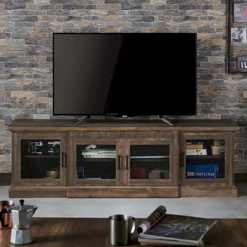 Rustic Reclaimed Oak 69-inch Wide 6-Shelf TV Stand