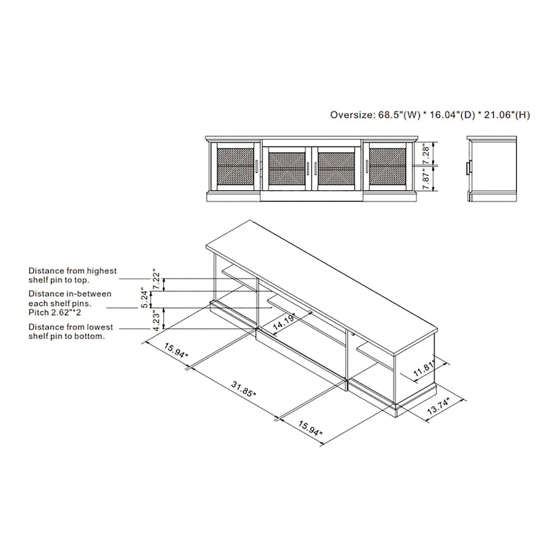 Rustic Reclaimed Oak 69-inch Wide 6-Shelf TV Stand