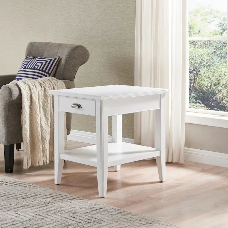 20 in. Solid Wood End Table with Shelf and Drawer