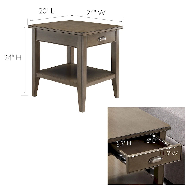 50,8 cm Beistelltisch aus Massivholz mit Ablage und Schublade