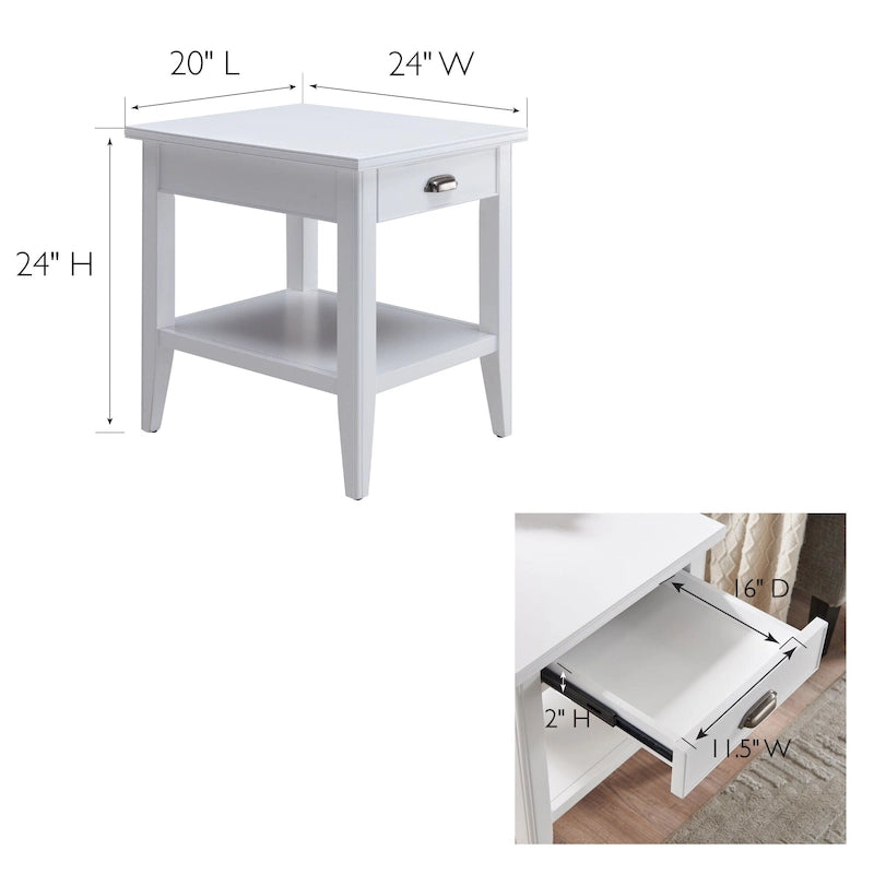 50,8 cm Beistelltisch aus Massivholz mit Ablage und Schublade