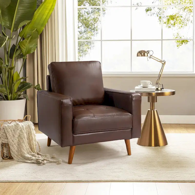 Sessel aus echtem Leder im Mid-Century-Stil