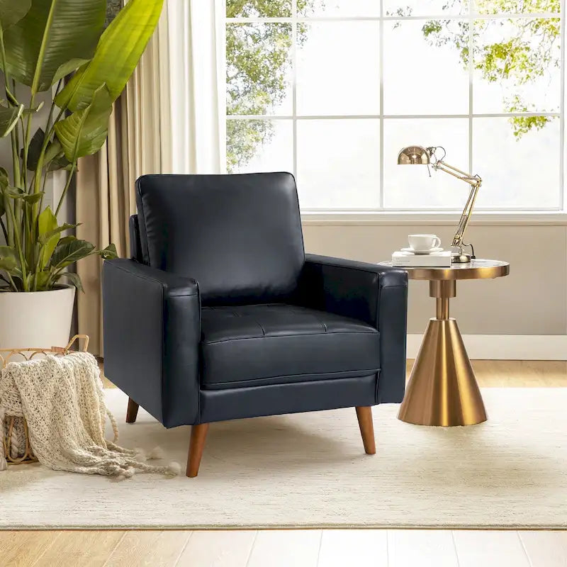 Mid-century Genuine Leather Arm Chair