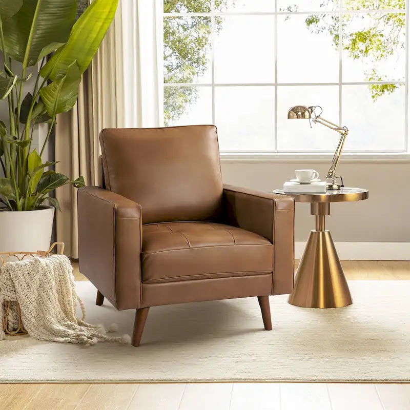 Mid-century Genuine Leather Arm Chair
