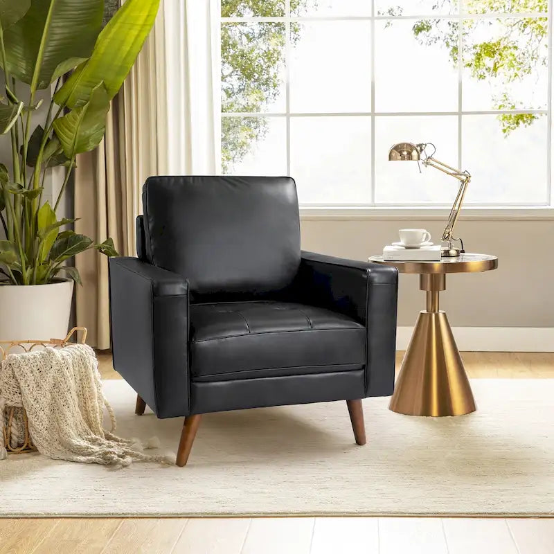 Sessel aus echtem Leder im Mid-Century-Stil