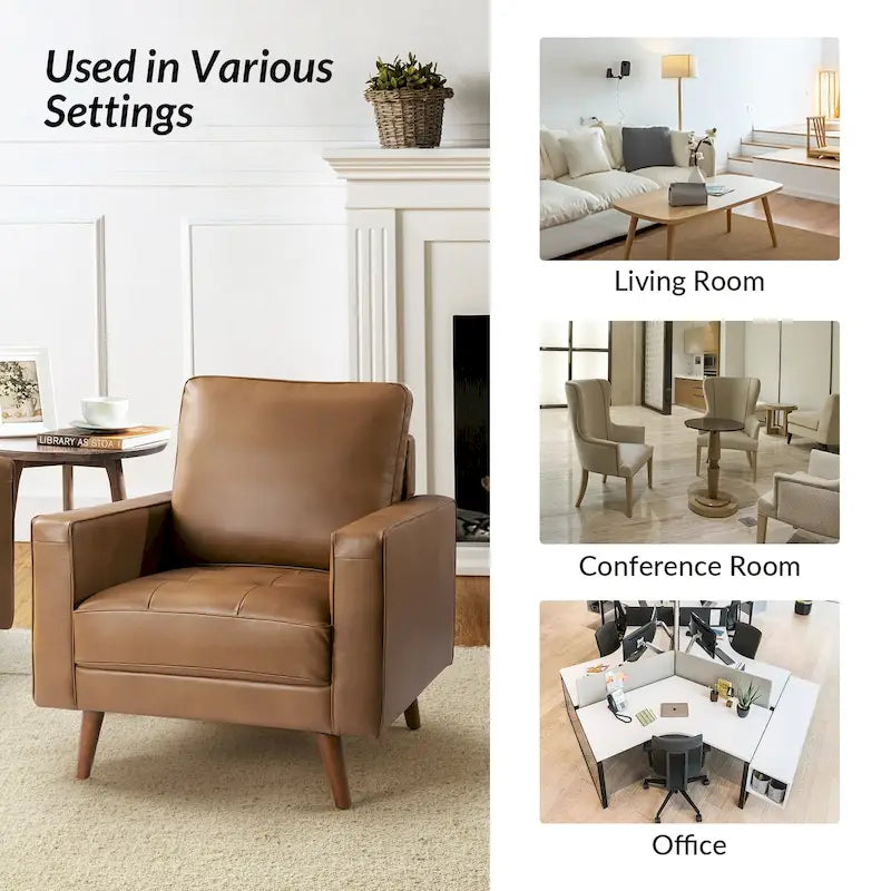 Sessel aus echtem Leder im Mid-Century-Stil