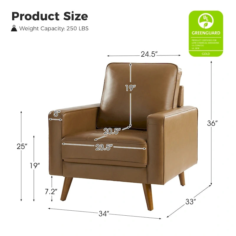 Sessel aus echtem Leder im Mid-Century-Stil