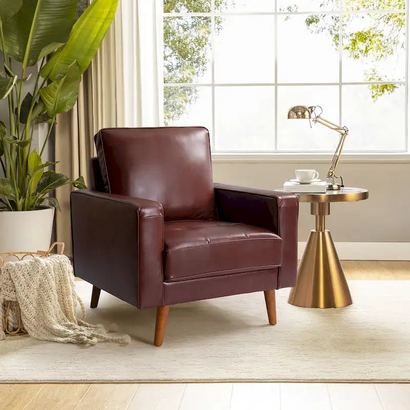 Sessel aus echtem Leder im Mid-Century-Stil