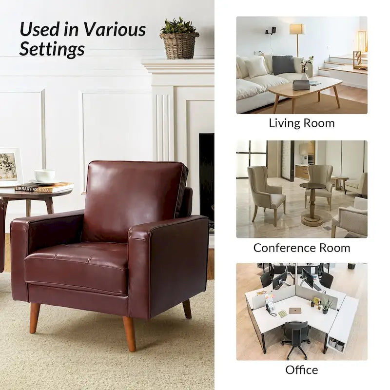 Sessel aus echtem Leder im Mid-Century-Stil