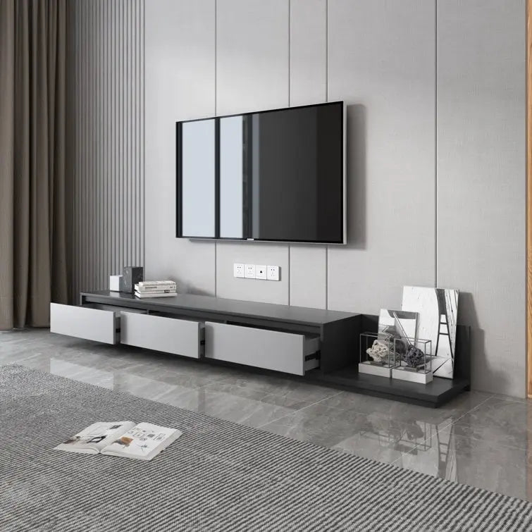 Extendable 118 Modern TV Stand with 3 Spacious Drawers, Adjustable Length Media Console for Living Room