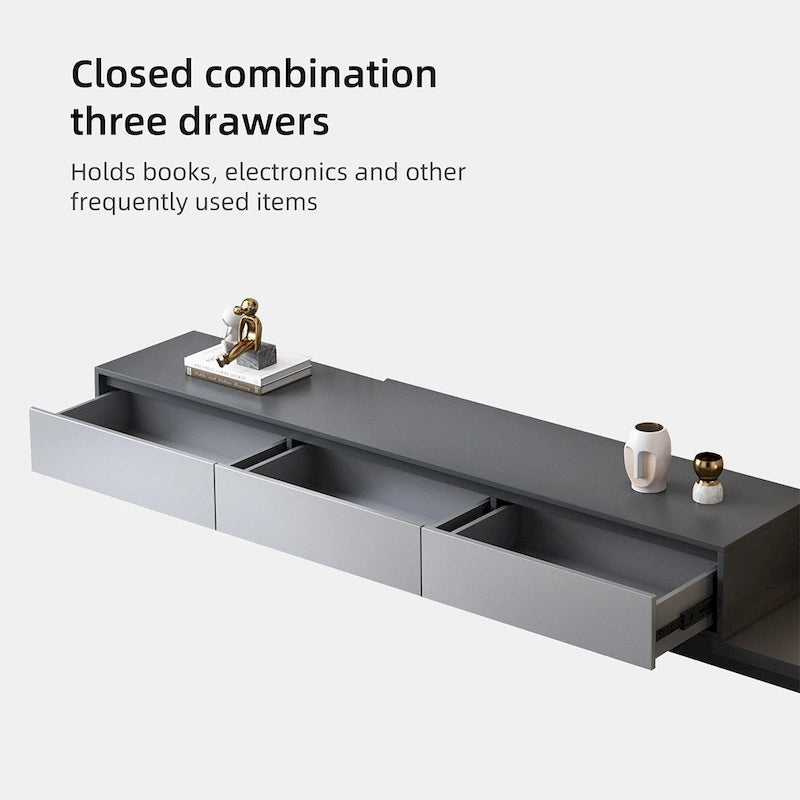 Extendable 118 Modern TV Stand with 3 Spacious Drawers, Adjustable Length Media Console for Living Room