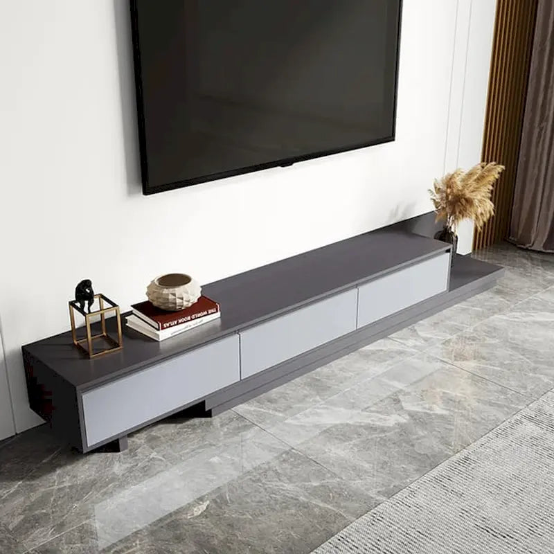 Extendable 118 Modern TV Stand with 3 Spacious Drawers, Adjustable Length Media Console for Living Room