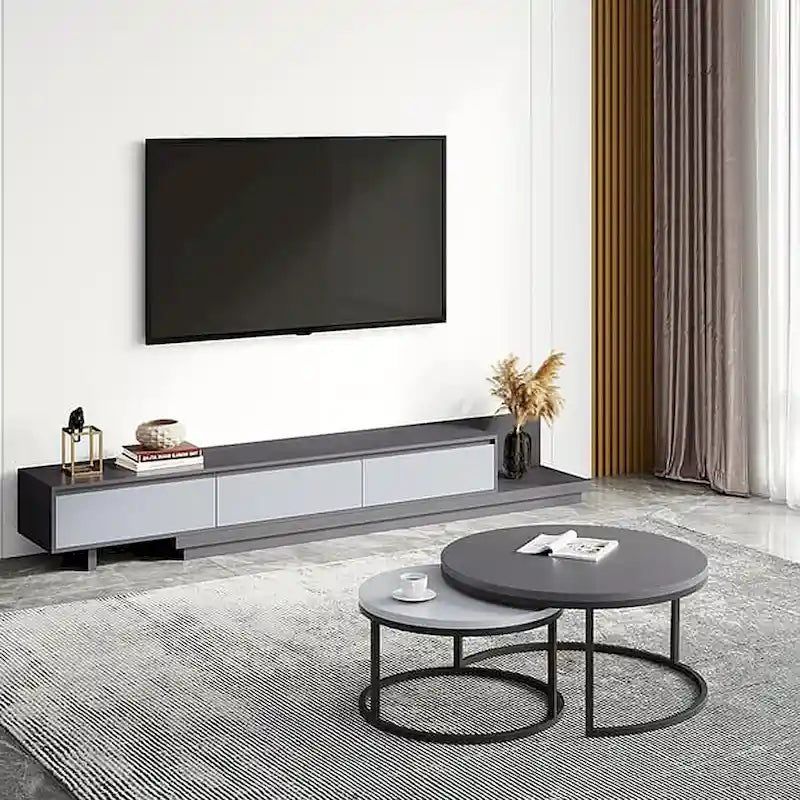 Extendable 118 Modern TV Stand with 3 Spacious Drawers, Adjustable Length Media Console for Living Room