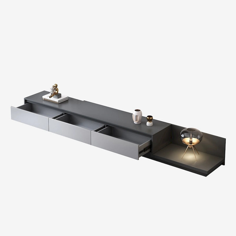 Extendable 118 Modern TV Stand with 3 Spacious Drawers, Adjustable Length Media Console for Living Room