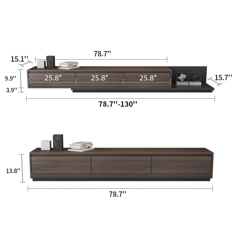 Extendable 118 Modern TV Stand with 3 Spacious Drawers, Adjustable Length Media Console for Living Room