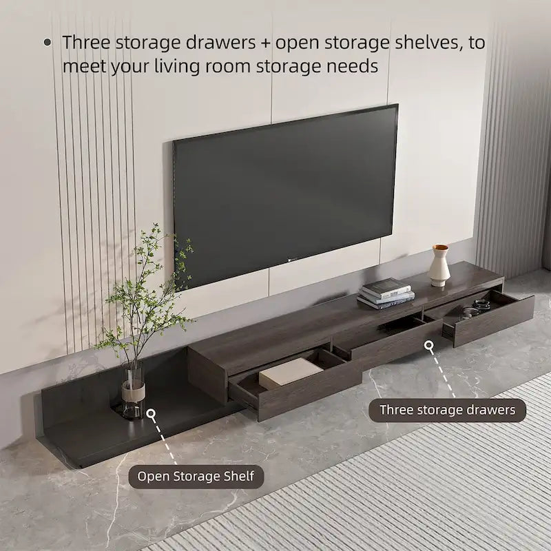 Extendable 118 Modern TV Stand with 3 Spacious Drawers, Adjustable Length Media Console for Living Room