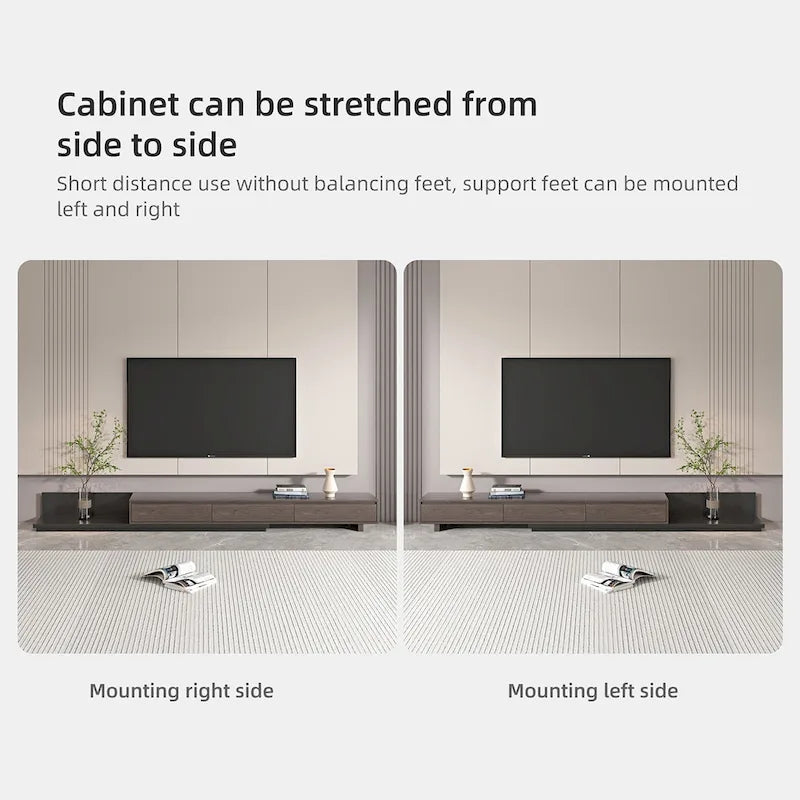 Extendable 118 Modern TV Stand with 3 Spacious Drawers, Adjustable Length Media Console for Living Room