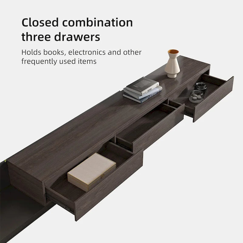 Extendable 118 Modern TV Stand with 3 Spacious Drawers, Adjustable Length Media Console for Living Room