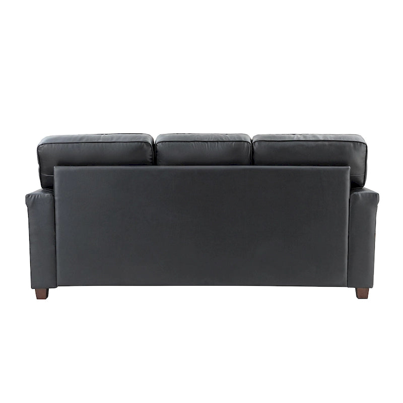 Living Room 3-Seat Genuine Leather Sofa with Solid Wood Legs and Nailhead