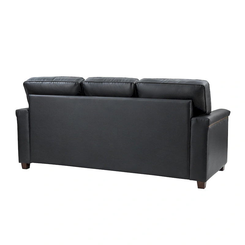 Living Room 3-Seat Genuine Leather Sofa with Solid Wood Legs and Nailhead