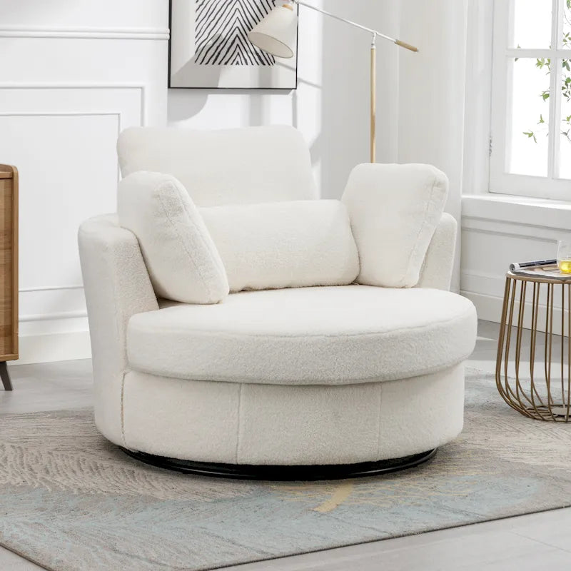 Upholstered Swivel Barrel Armchair Club Chair With Metal Base