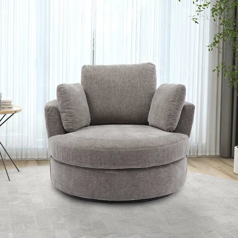 Upholstered Swivel Barrel Armchair Club Chair With Metal Base