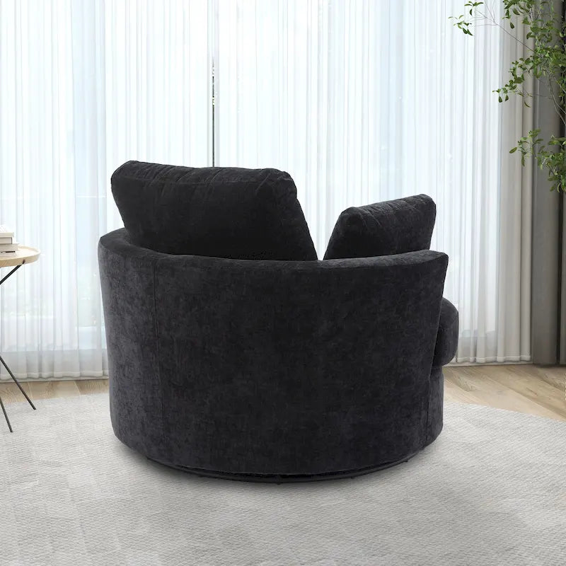 Upholstered Swivel Barrel Armchair Club Chair With Metal Base