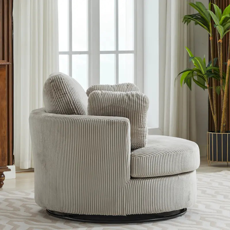 Upholstered Swivel Barrel Armchair Club Chair With Metal Base