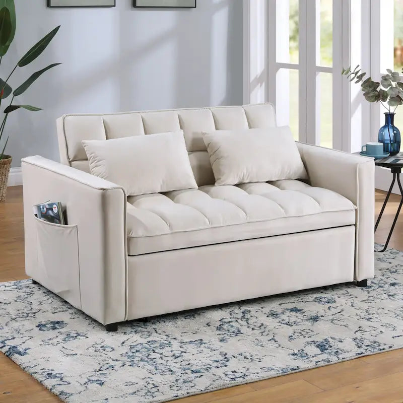 Klassisches 55-Zoll-Zweisitzersofa mit Ausziehfunktion, Knopfheftung und Schlaffunktion – 55W x 68L x 20H